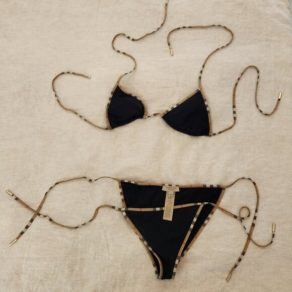 BURBERRY｜ (check trim bikini (8070463)) Check Trim Bikini in Black - Women, Nylon | Burberry® Official